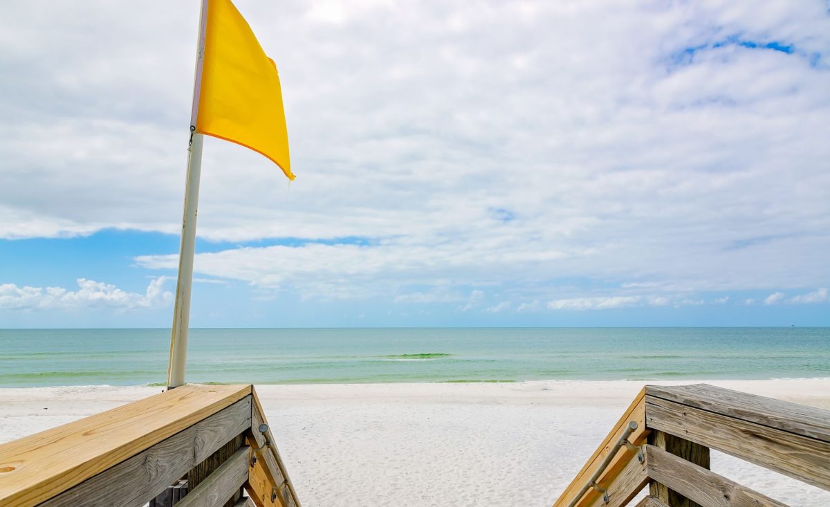 A wide landscape shot of the beach in St. Joe Beach, Florida